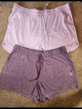 Reebok Women's Light Lavender & Deep Lavender Athletic Pull-On Shorts Duo